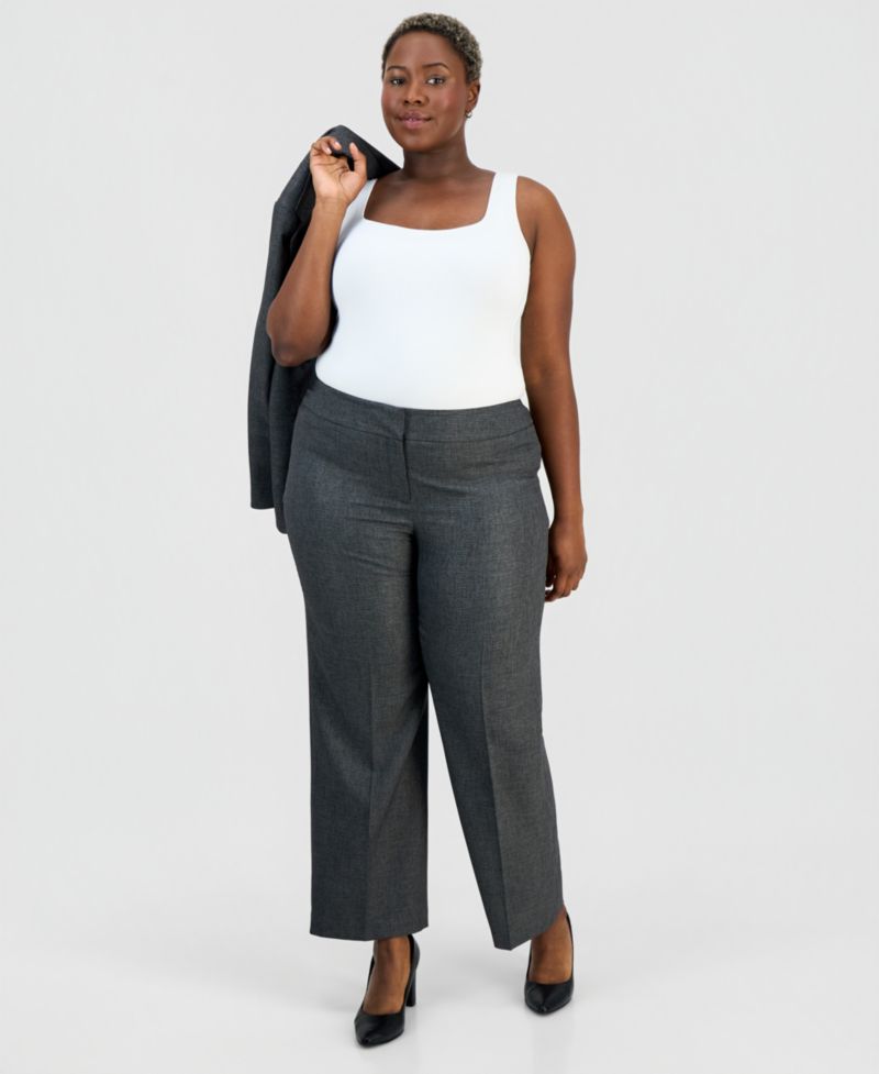 Plus Size Four-Pocket Jacket & Fly-Front Wide-Leg Pants Suit
