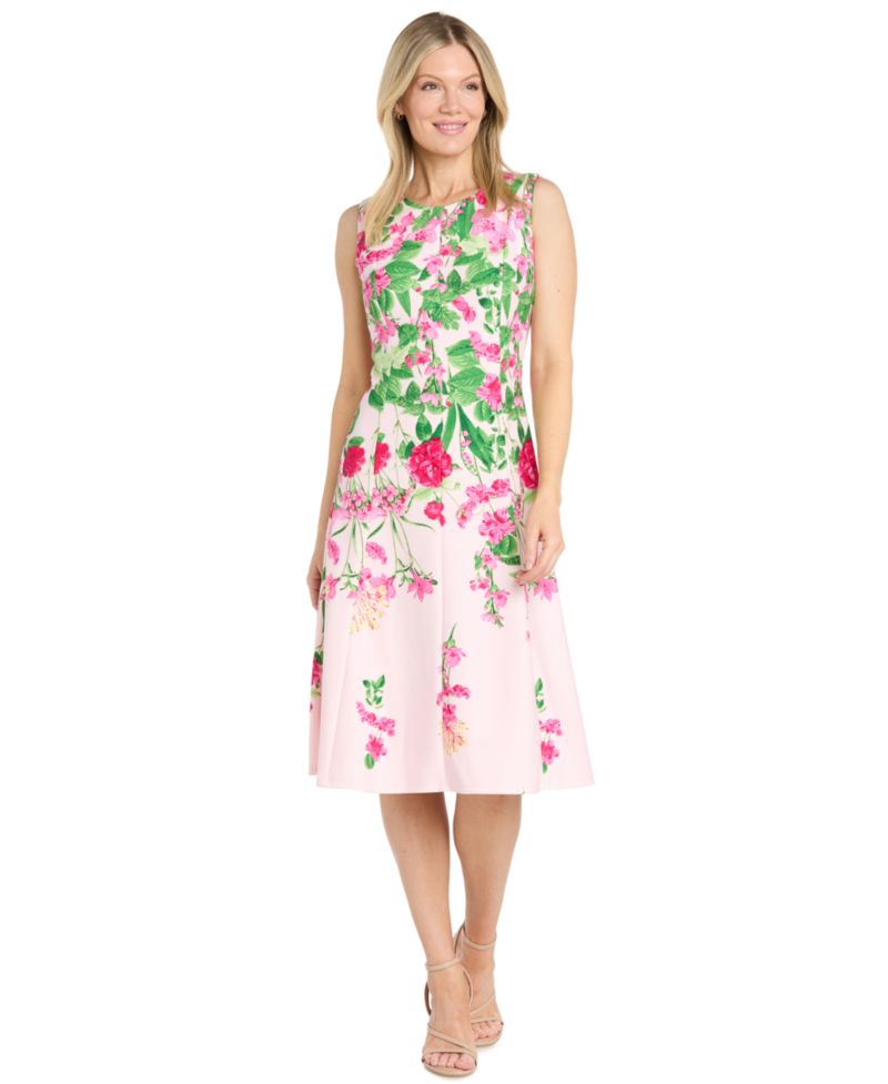 Women's Floral Fit-and-Flare Wedding Guest Midi Dress