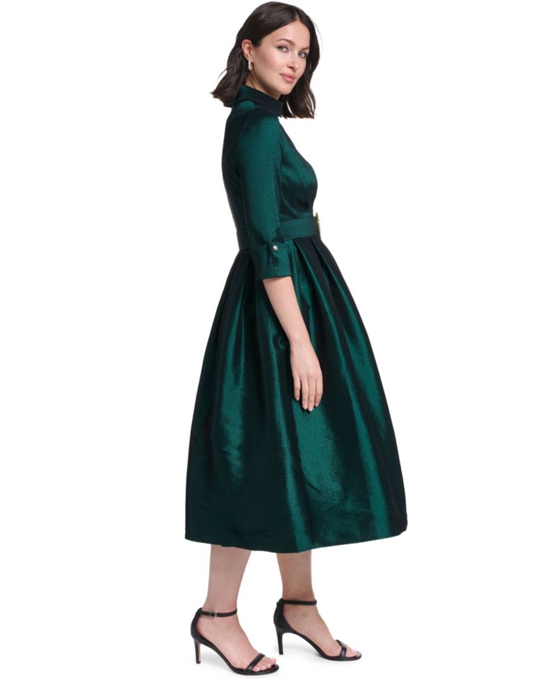 Women's Satin V-Neck 3/4 Sleeve Dress