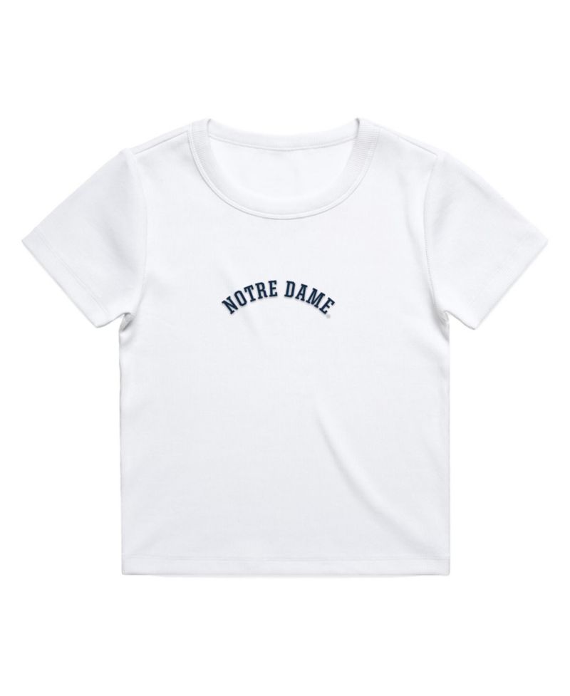 Women's White Notre Dame Fighting Irish Upside Down Embroidery Ribbed Cropped T-Shirt