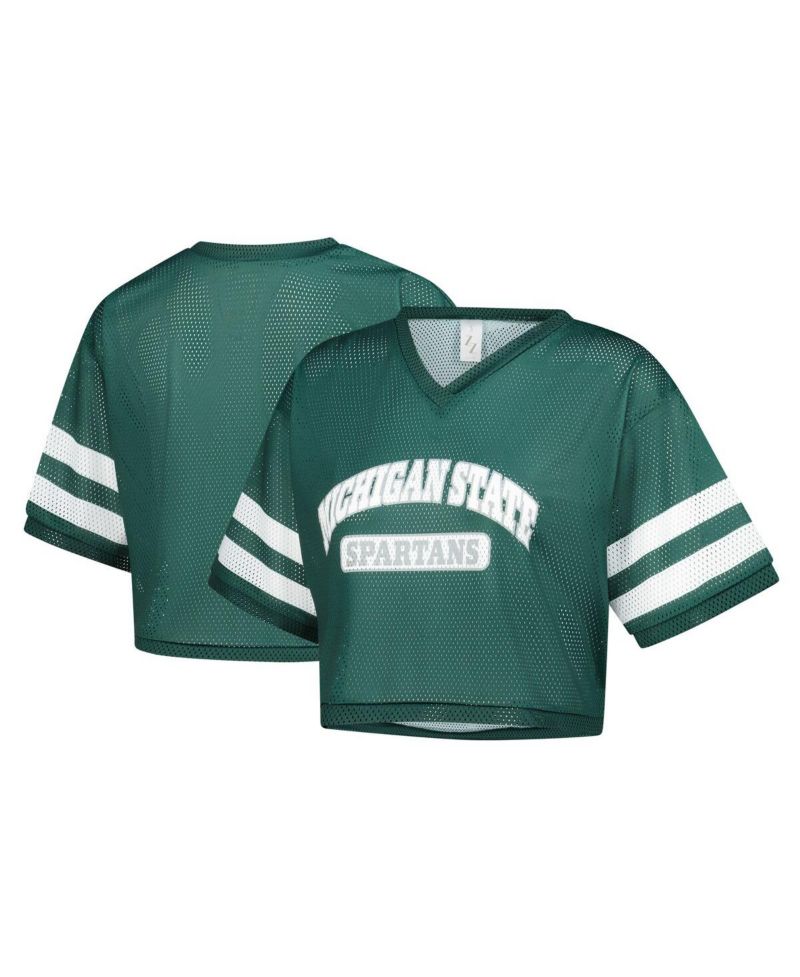 Women's Green Michigan State Spartans V-Neck Mesh Cropped T-Shirt