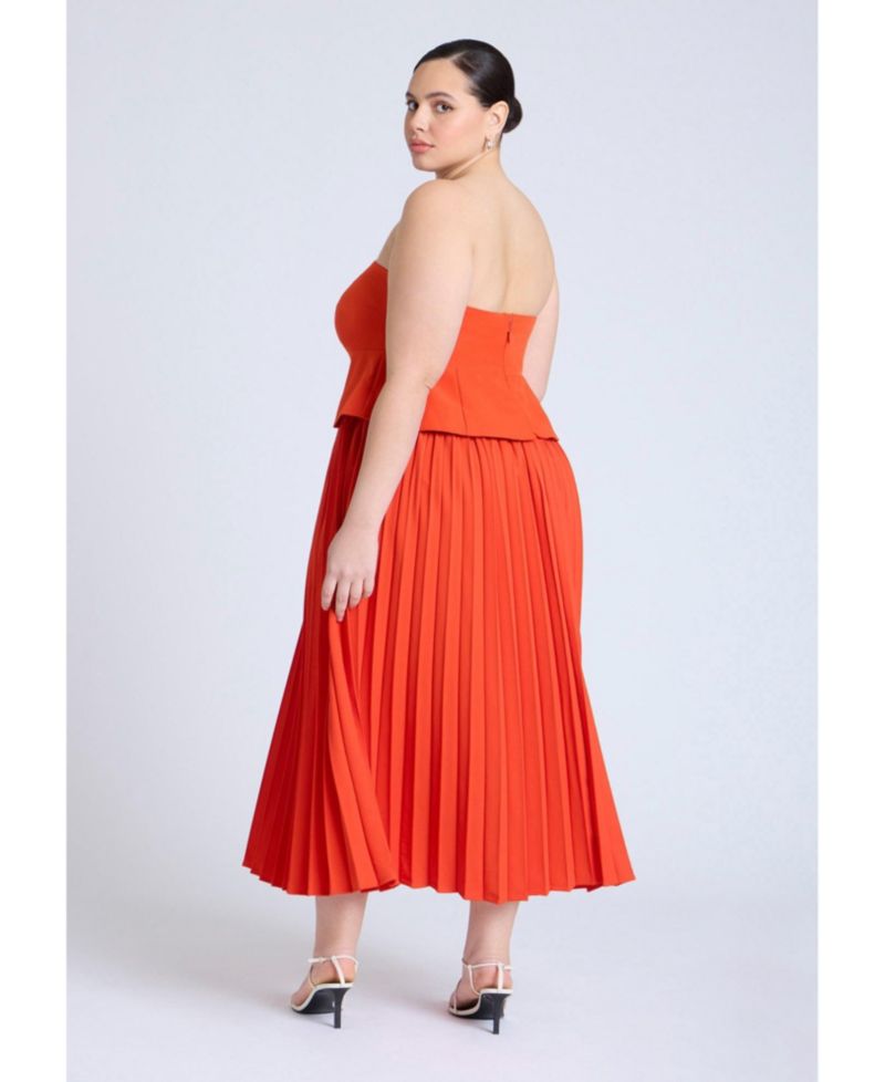 Women's Strapless Pleated Midi Dress