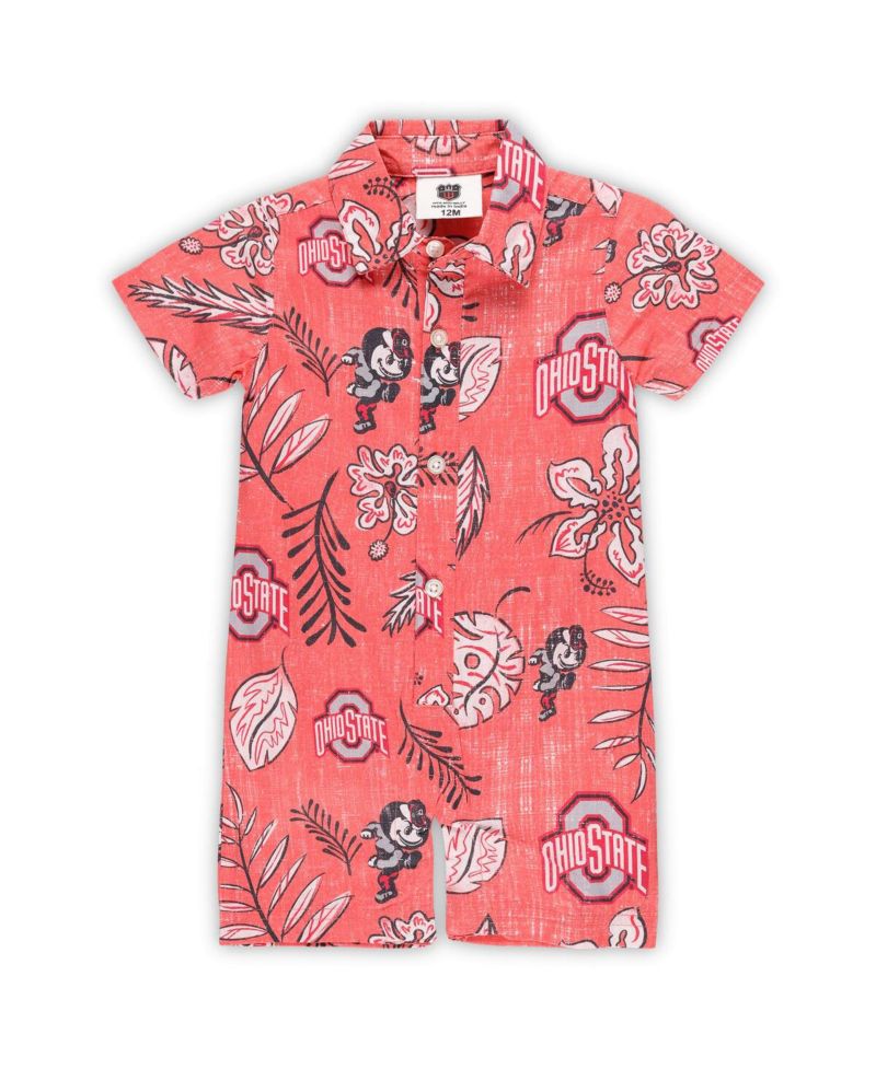 Baby Boys and Girls Scarlet Ohio State Buckeyes Vintage Floral Romper