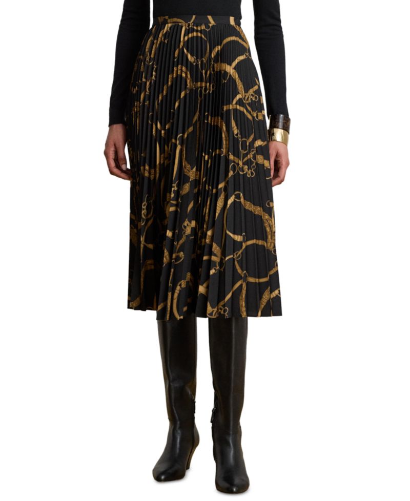 Women's Belting Print Pleated Skirt