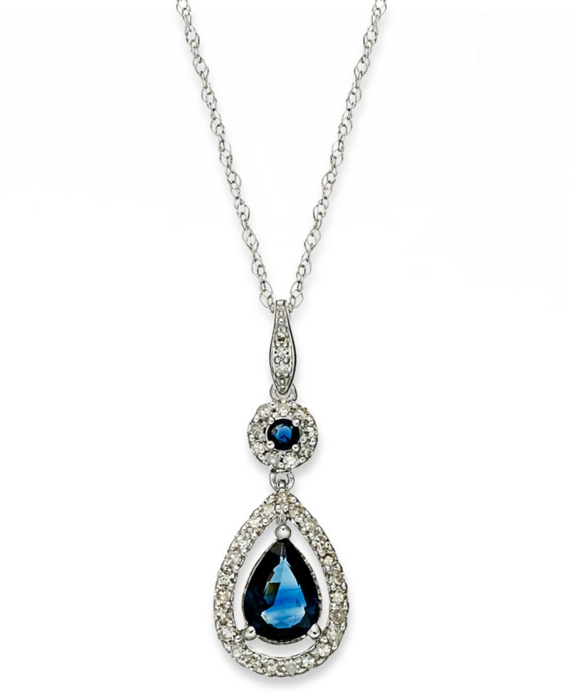 Sapphire (1-1/3 ct. t.w.) and Diamond (1/4 ct. t.w.) Drop Pendant Necklace Set in 14k White Gold (Also Available in Emerald)