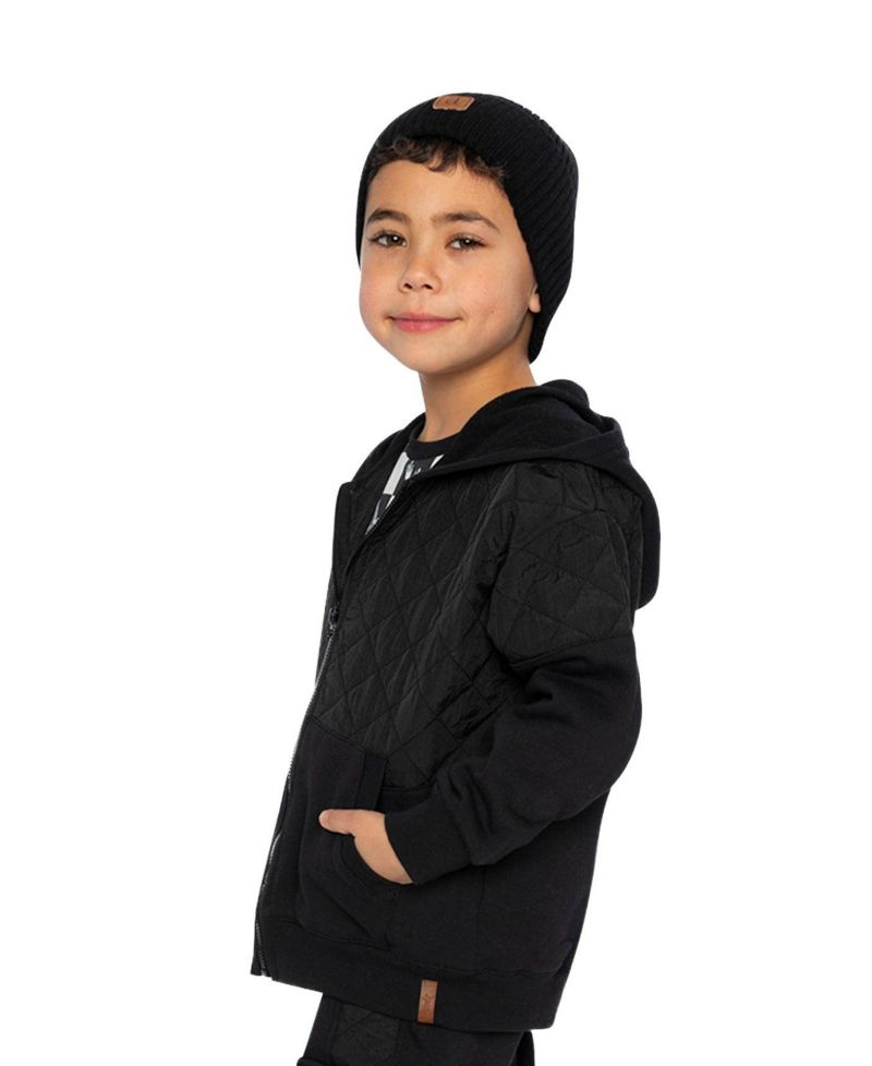 Boy's (6-12) Full Zip Hooded Bi-Material Cardigan