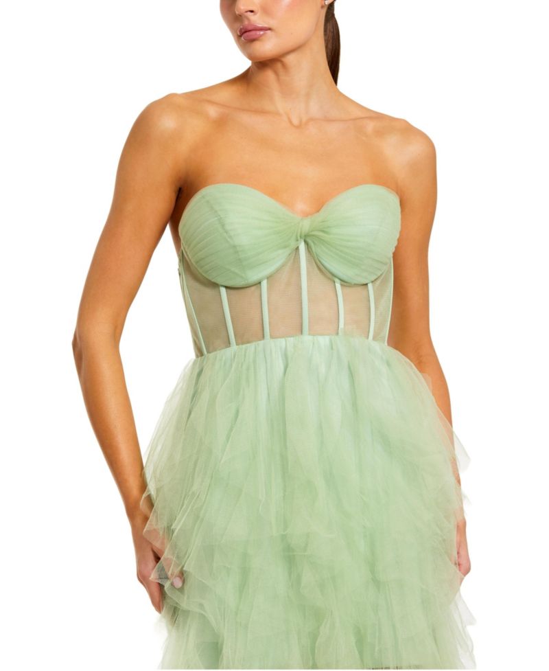 Women's Strapless Corset Gown with Spiral Ruffles