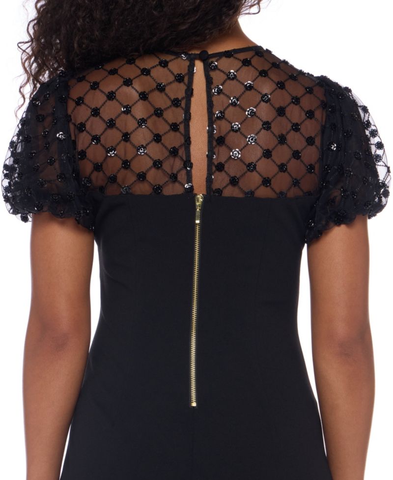 Juniors' Embellished Puff Sleeve Dress
