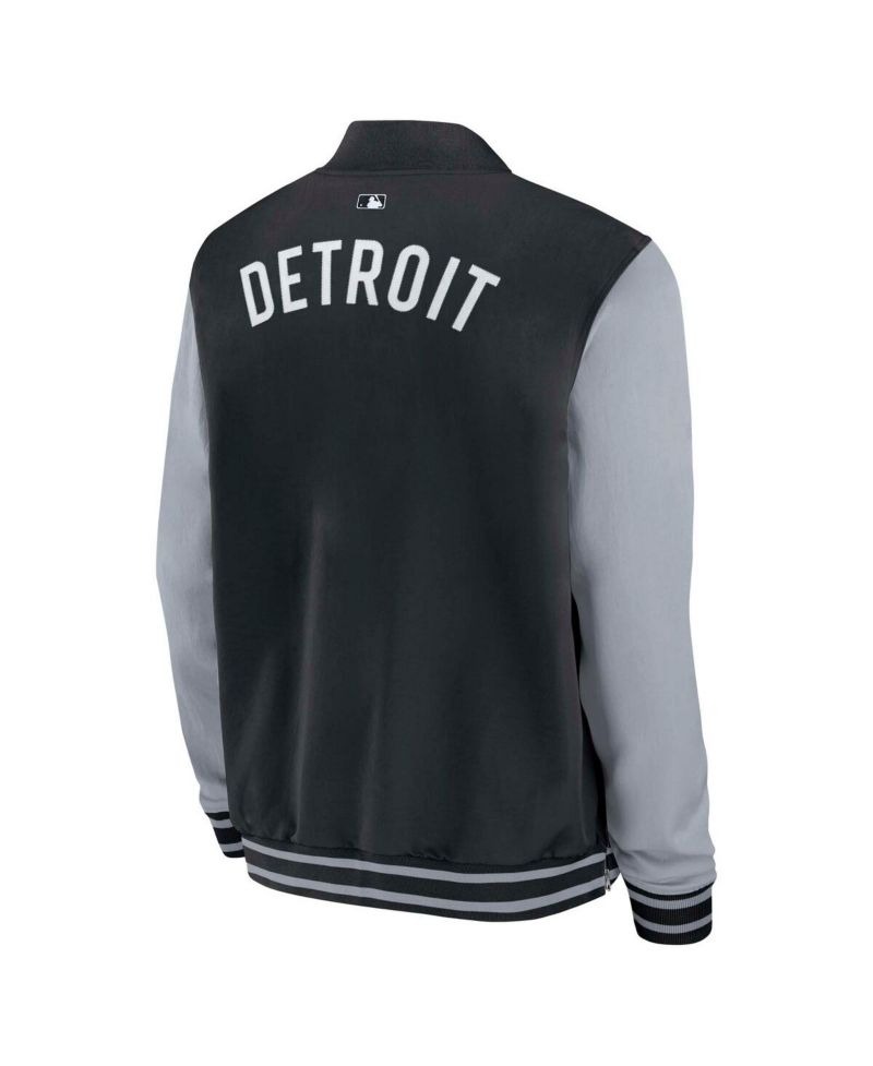 Men's Black/Gray Detroit Tigers Authentic Collection Dugout Full-Zip Bomber Jacket