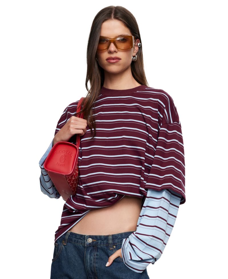 Women's Bottega Oversized Long-Sleeve Striped Cotton-Blend T-Shirt