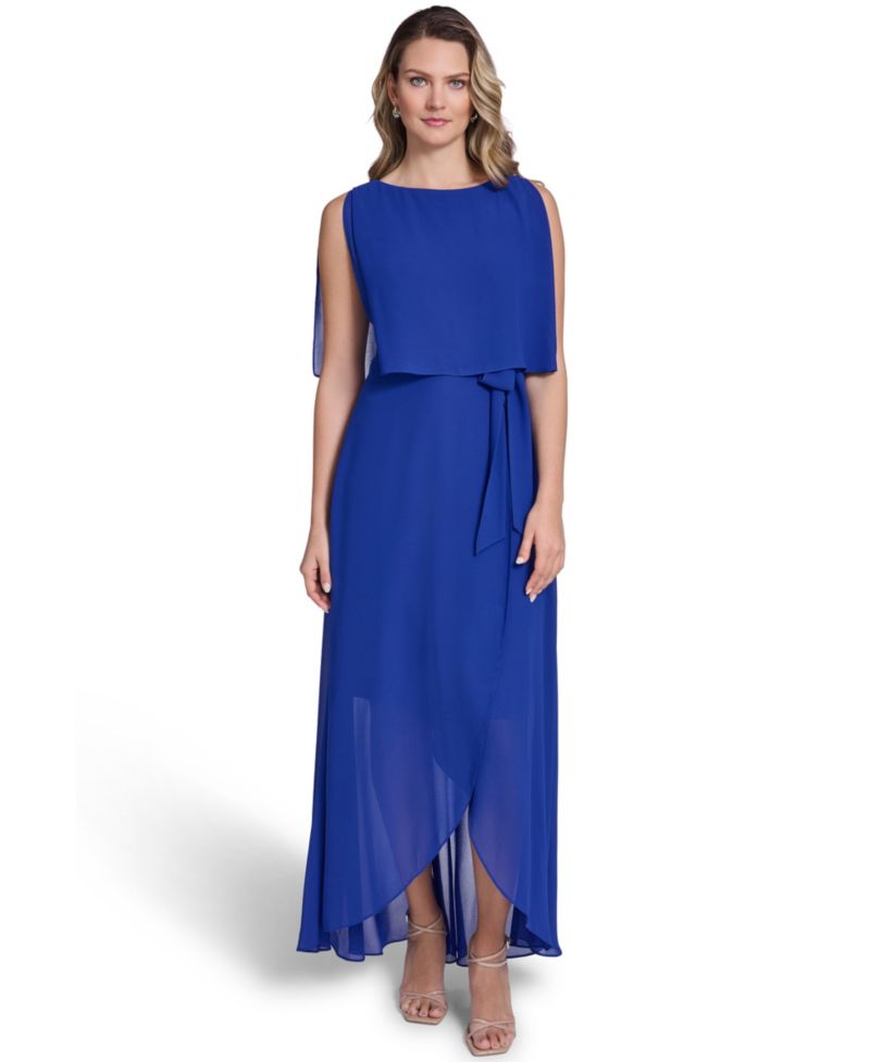 Women's Boat Neck High-Low Maxi Dress