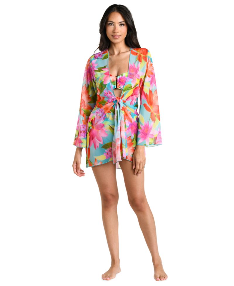 Women's Sunset Botanica Tie-Front Swim Cover-Up Kimono Dress