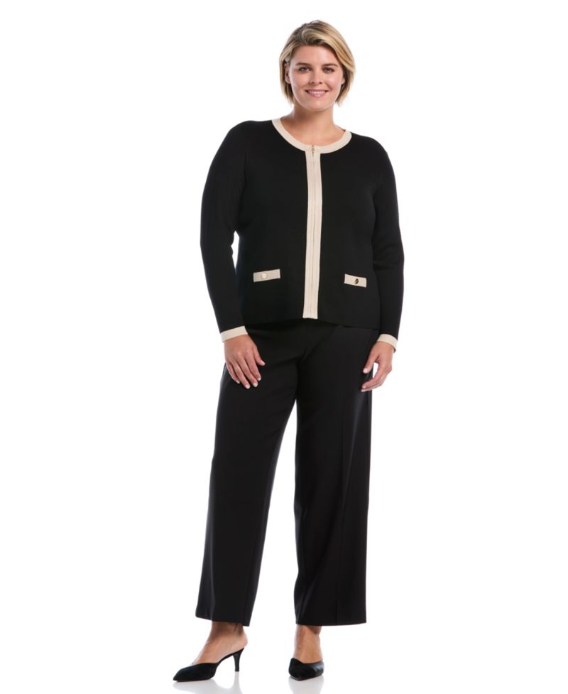 Women's Plus Size Colorblock Full-Zip Fitted Cardigan