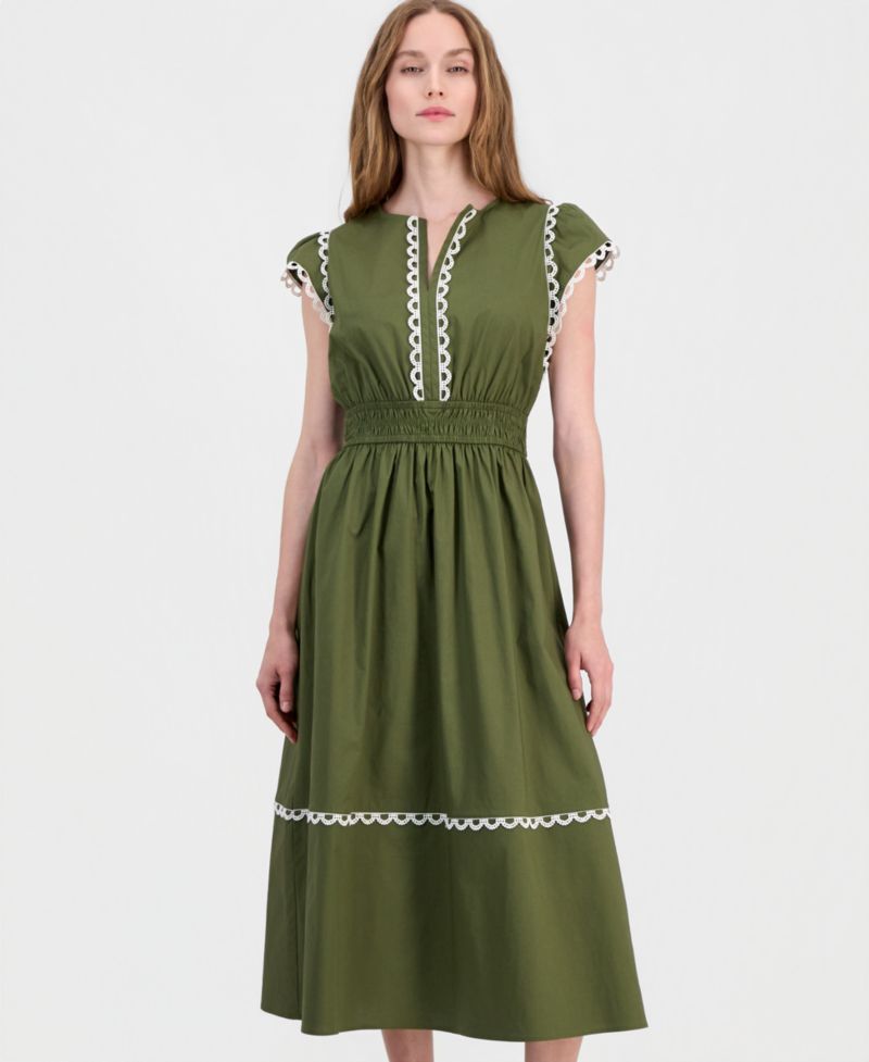 Women's Cotton-Blend Poplin Midi Dress