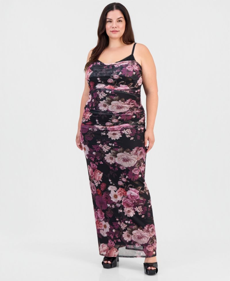 Plus Size Floral Ruched Maxi Dress