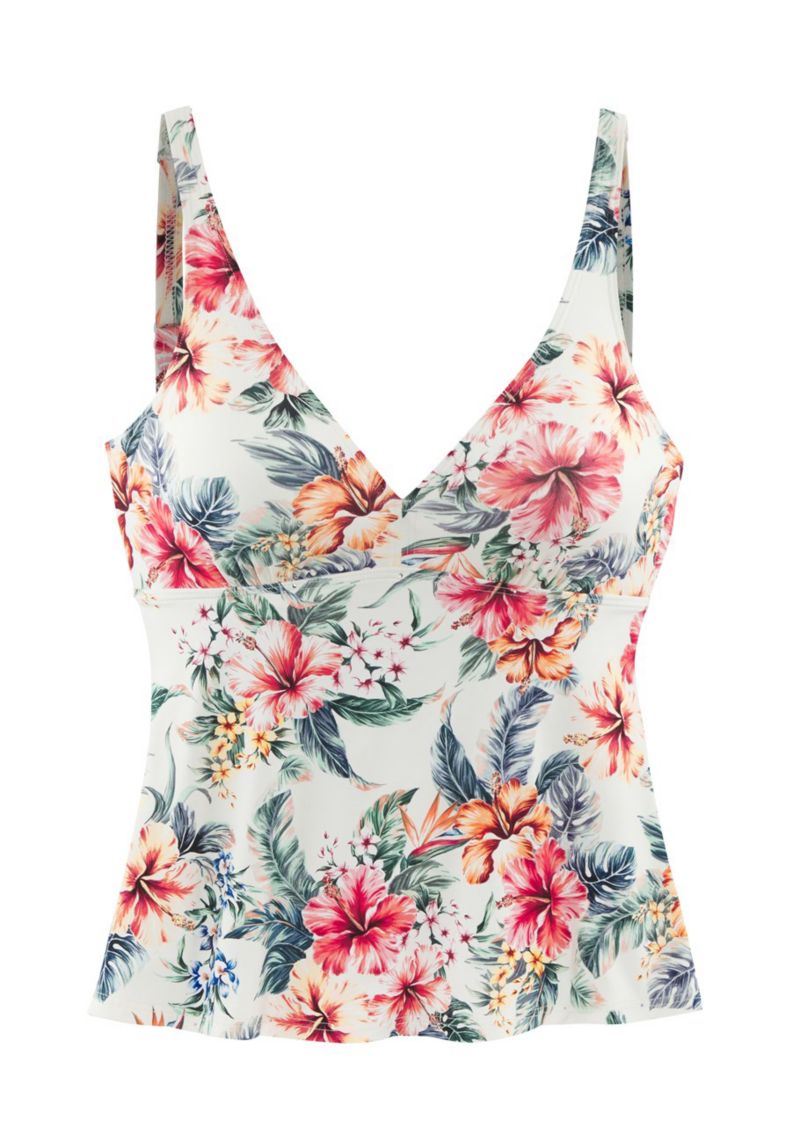 Women's Tropical Print Removable Pads Underwire Tankini Top