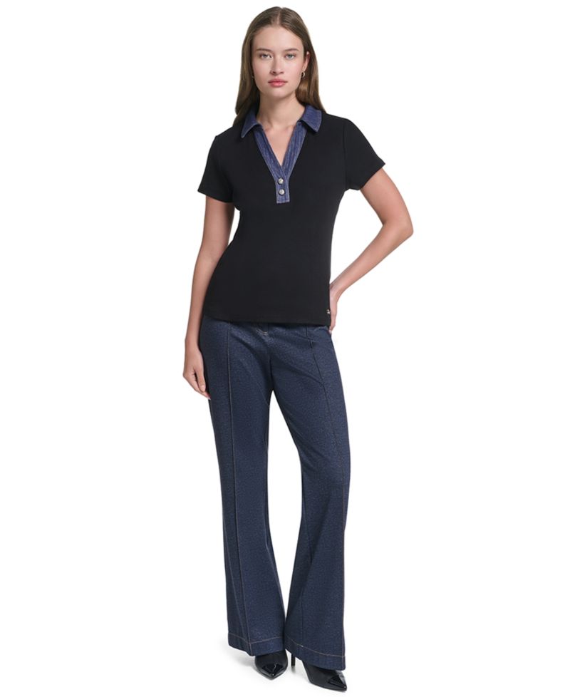 Petite Collared Short-Sleeve Pull-On Top