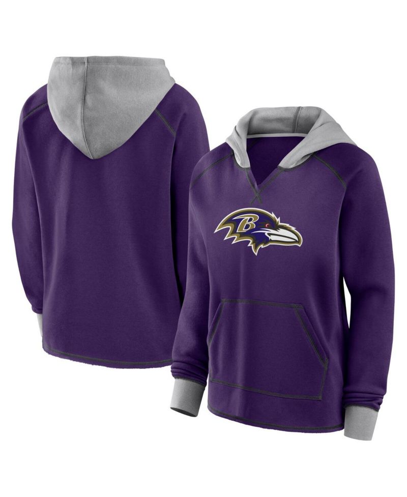 Women's Purple Baltimore Ravens Boom Fleece Pullover V-Neck Hoodie
