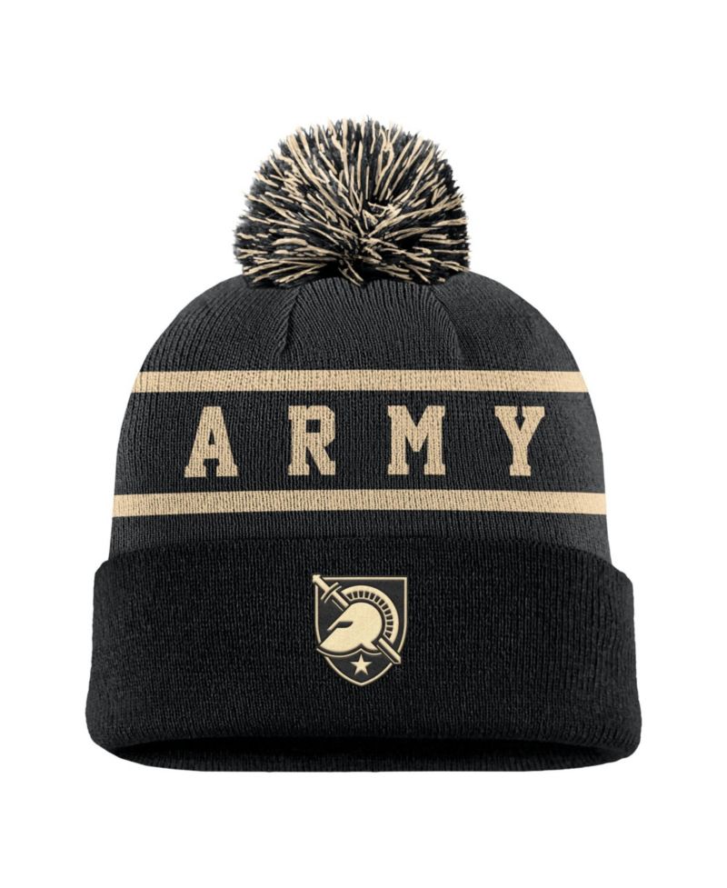 Men's Black Army Black Knights Peak Cuffed Knit Hat with Pom
