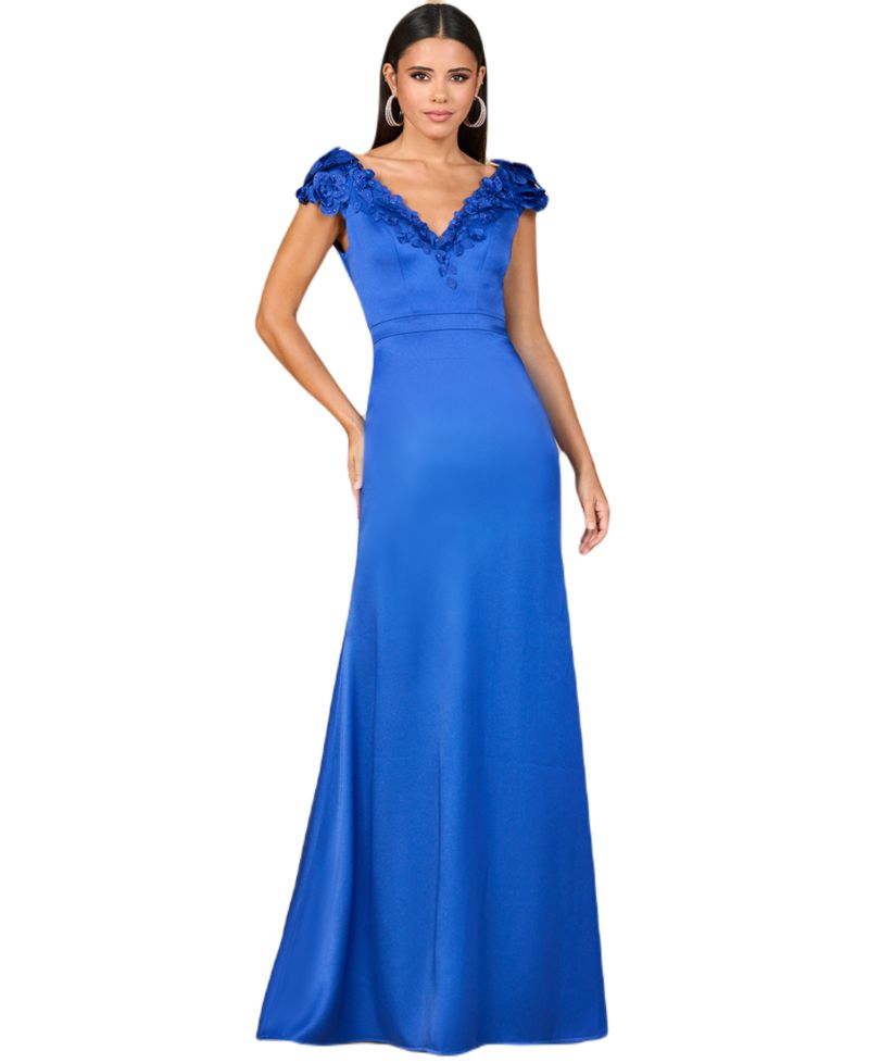 Women's V-Neck, Satin Backed Crepe Gown