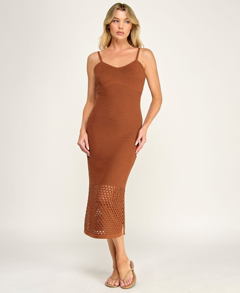 Juniors' V-Neck Sleeveless Bodycon Crochet Sweater Dress