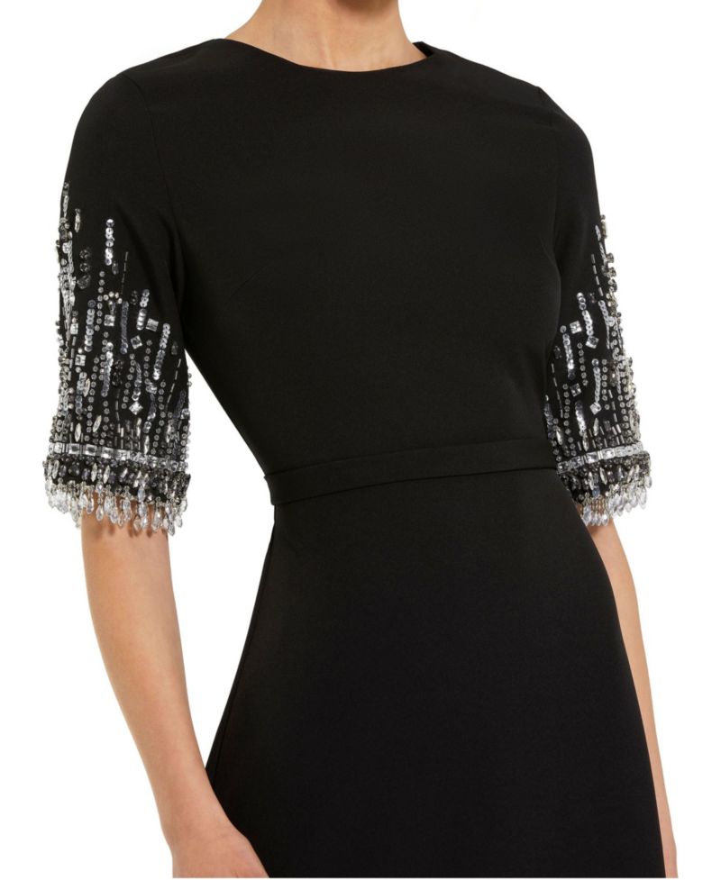 Women's Beaded 3/4 Sleeves Crepe A Line Gown