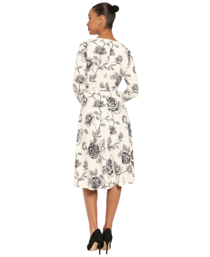 Women's Floral-Print Long-Sleeve Cowl Neck Midi Dress