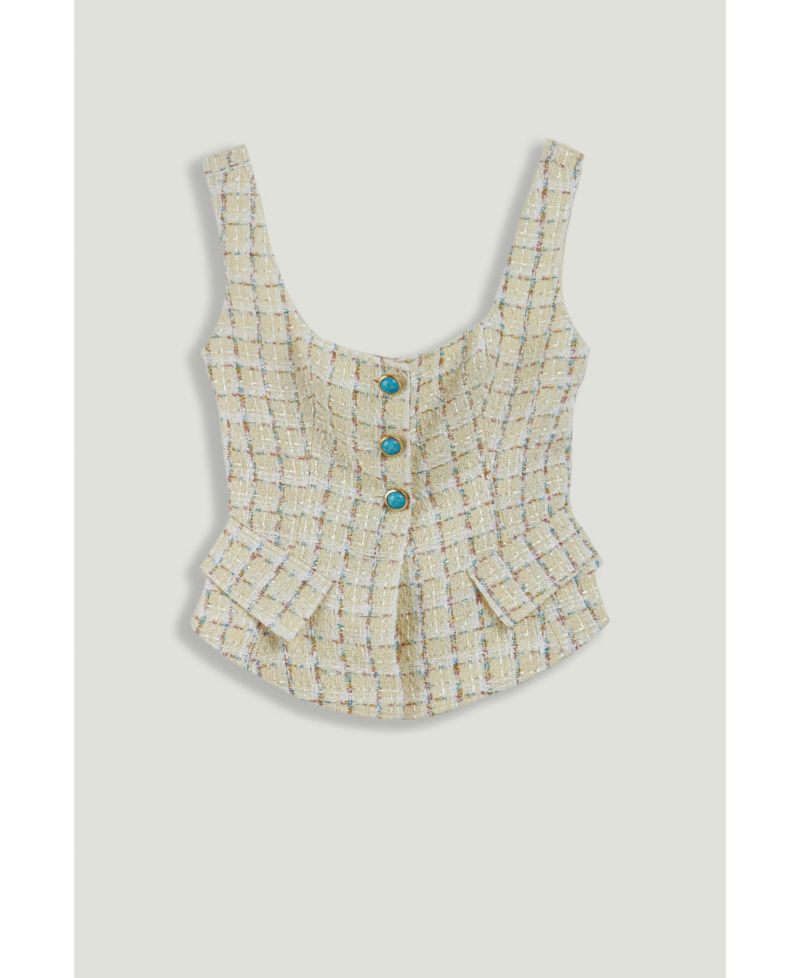 Women's Button Accessory Tweed Bustier