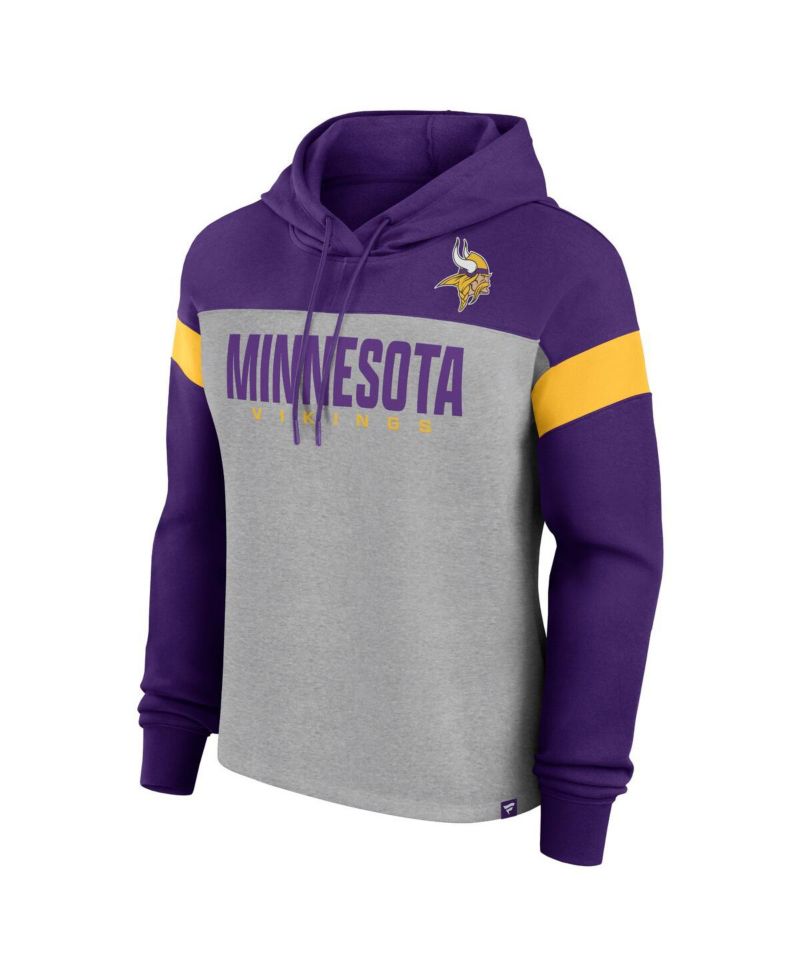Women's Heather Gray/Purple Minnesota Vikings Bold Play Call Pullover Hoodie