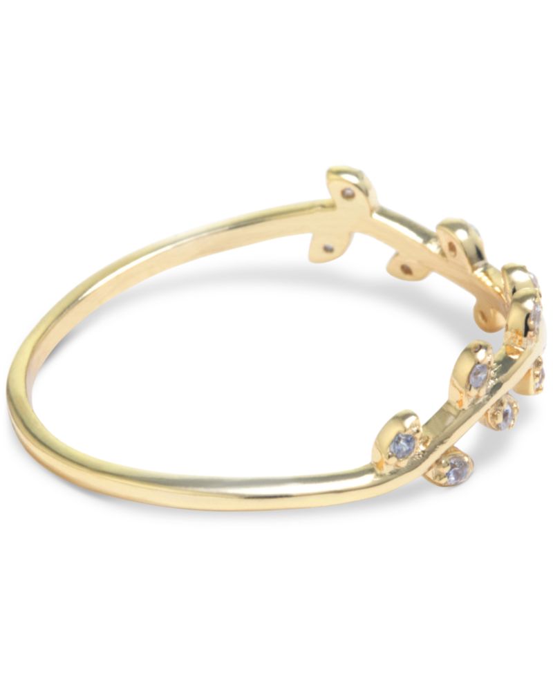 Pav&eacute; Leaf Accent Ring in 14k Gold-Plated Sterling Silver