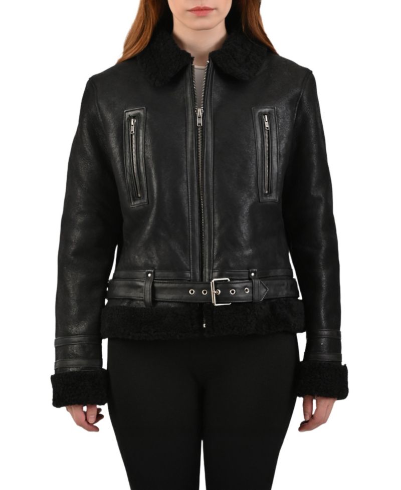 Women's Nappa Leather Jacket with Faux Shearling Lining