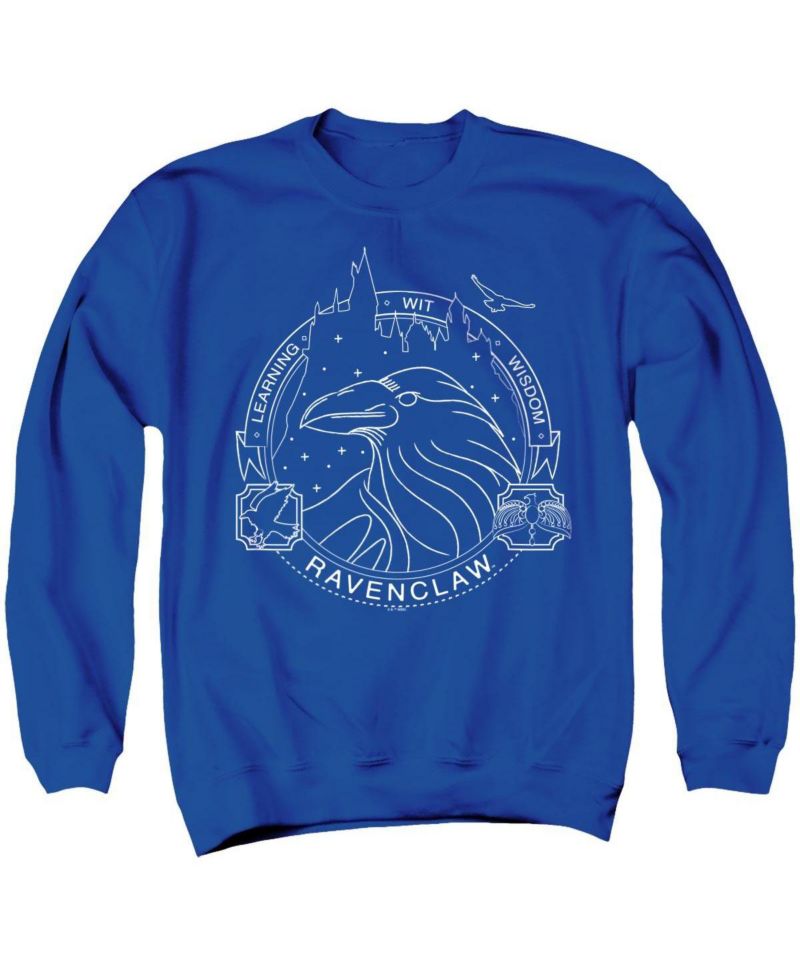 Men's Ravenclaw Line Art Badge Graphic Long-Sleeve Crewneck Sweatshirt