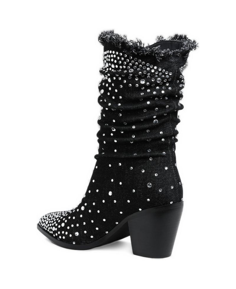 Womens Savant Diamante and Rhinestones Denim Boots