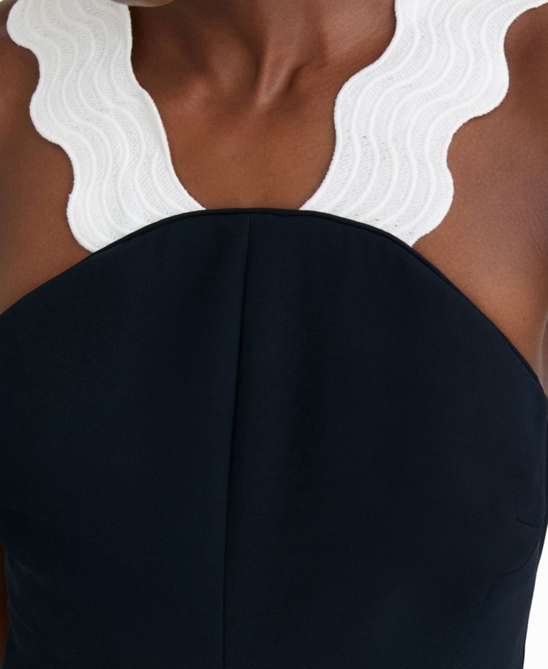 Women's Dillon Contrast Wave-Trim Fitted Midi Dress