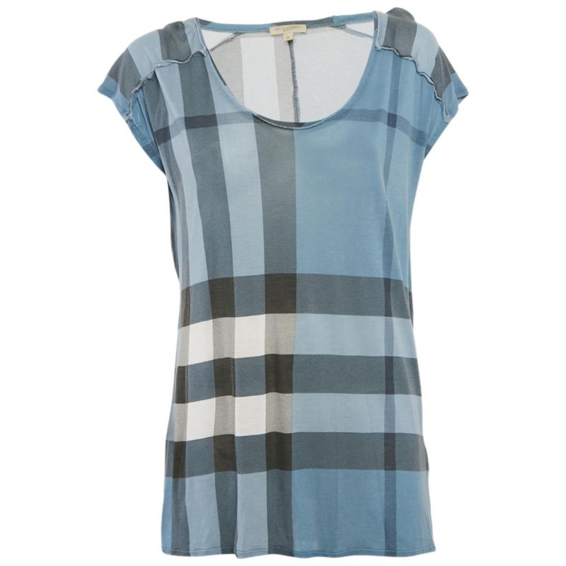 Women's Brit Blue Plaid Print Modal Knit Top