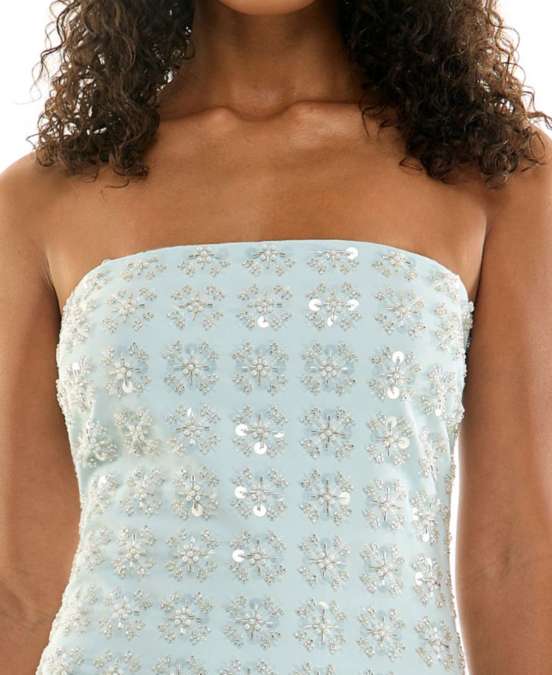 Juniors' Beaded Floral Strapless Dress