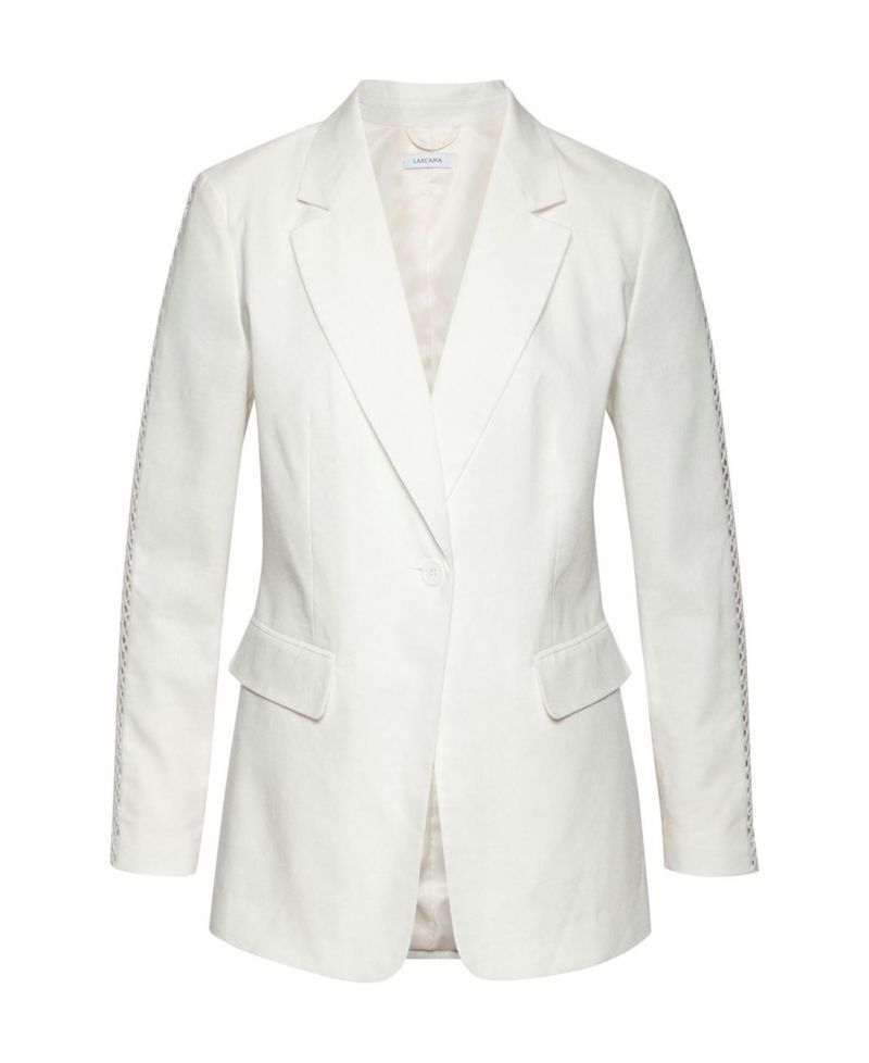 Women's Crochet Detail Linen with Pockets Blazer