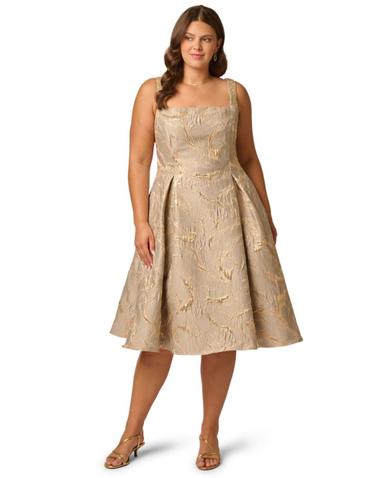 Plus Size Metallic Jacquard Fit & Flare Midi Dress