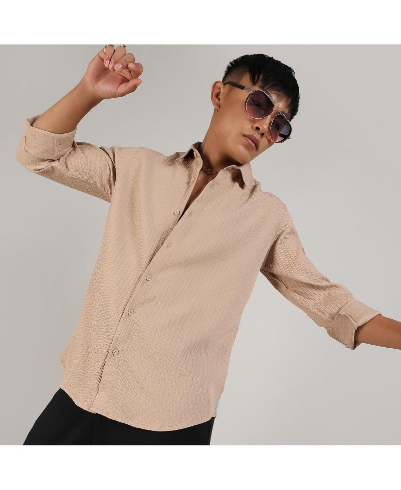 Men's Beige Textured Interweave Shirt