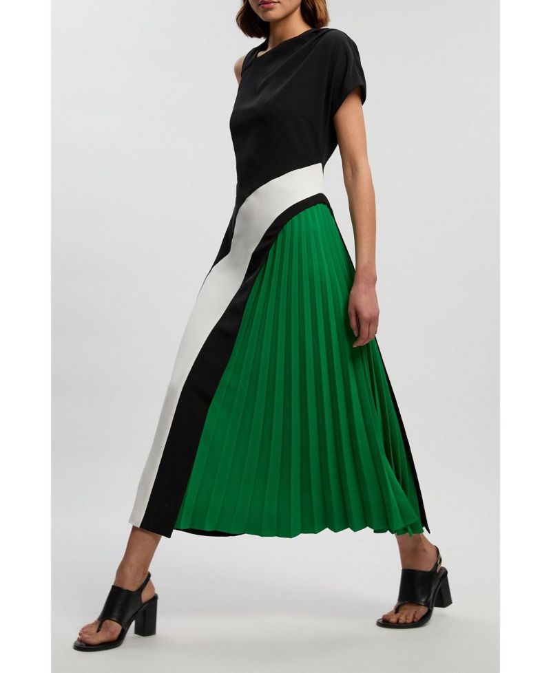 Women's Block Pleated Midi Dress