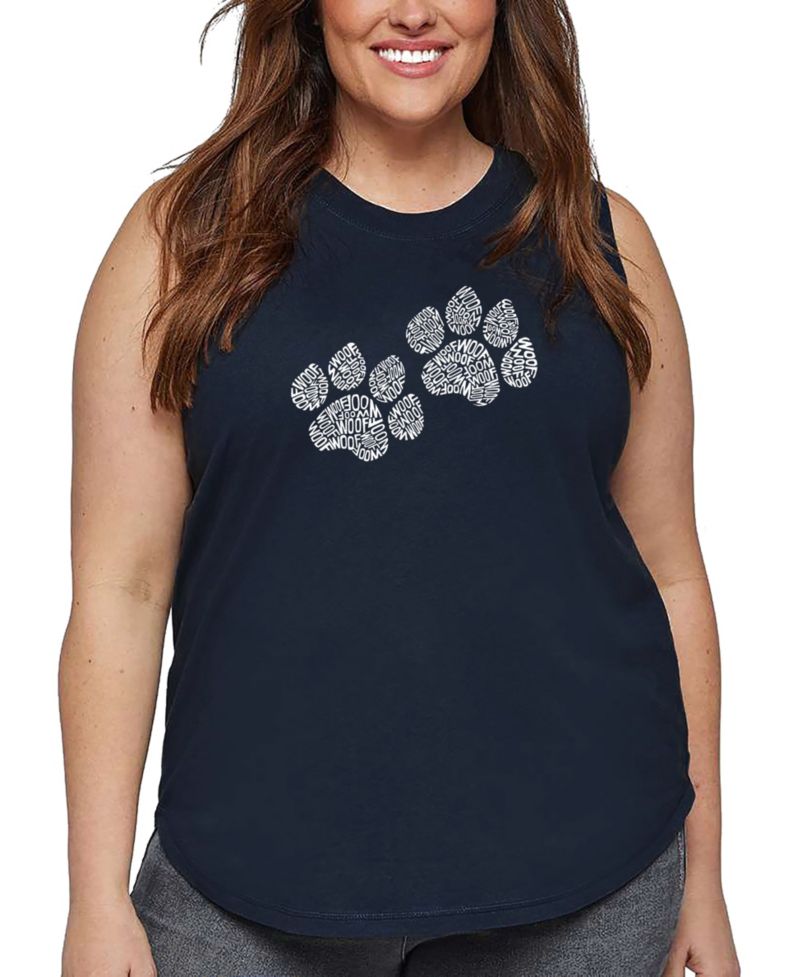 Plus Size Woof Paw Prints Word Art Tank Top