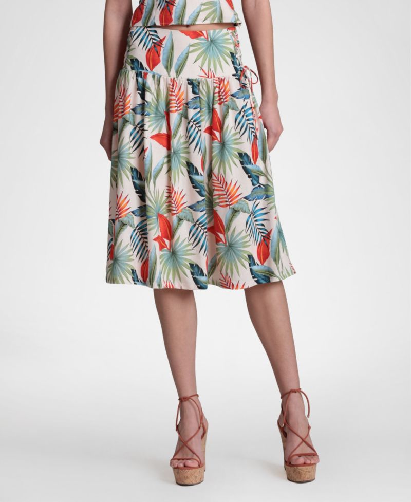 Women's Linen-Blend Side Tie Midi Skirt
