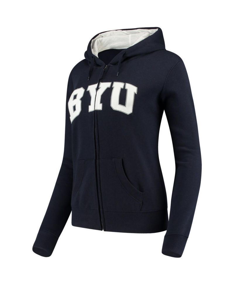 Women's Stadium Athletic Navy BYU Cougars Arched Name Full-Zip Hoodie