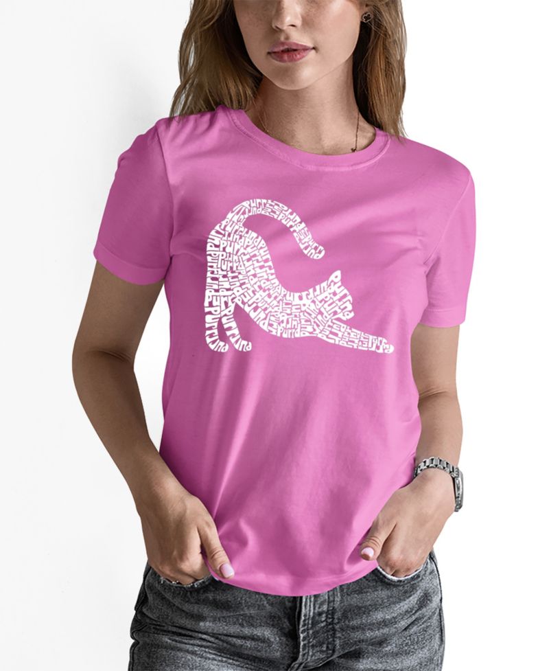 Women's Stretching Cat Word Art Crew Neck T-shirt