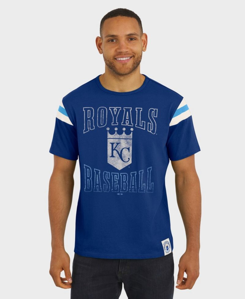 Darius Rucker Collection By Men's Royal Kansas City Royals Distressed Sleeve Stripe T-Shirt