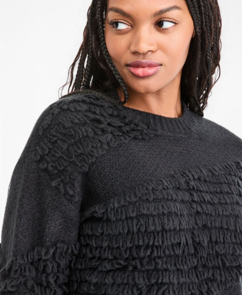 Women's Crewneck Long-Sleeve Loopy Textured Sweater