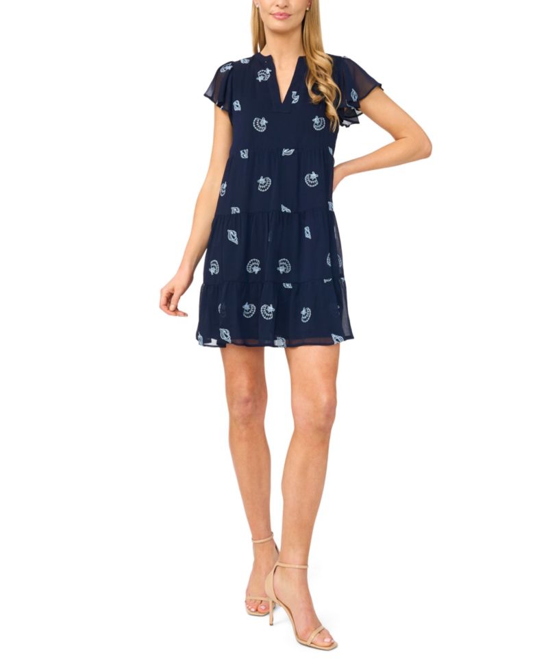Women's Embroidered V-Neck Short Tiered Dress