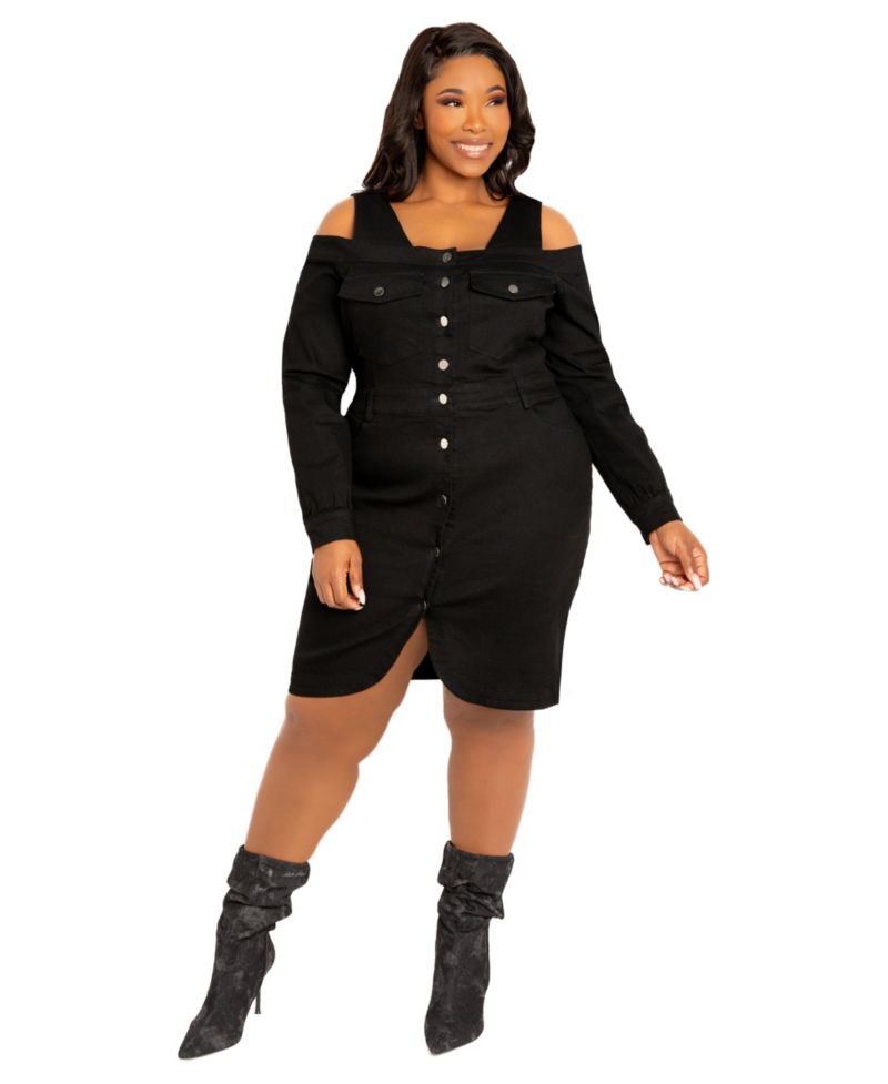 Plus Size Off Shoulder Denim Mini Dress