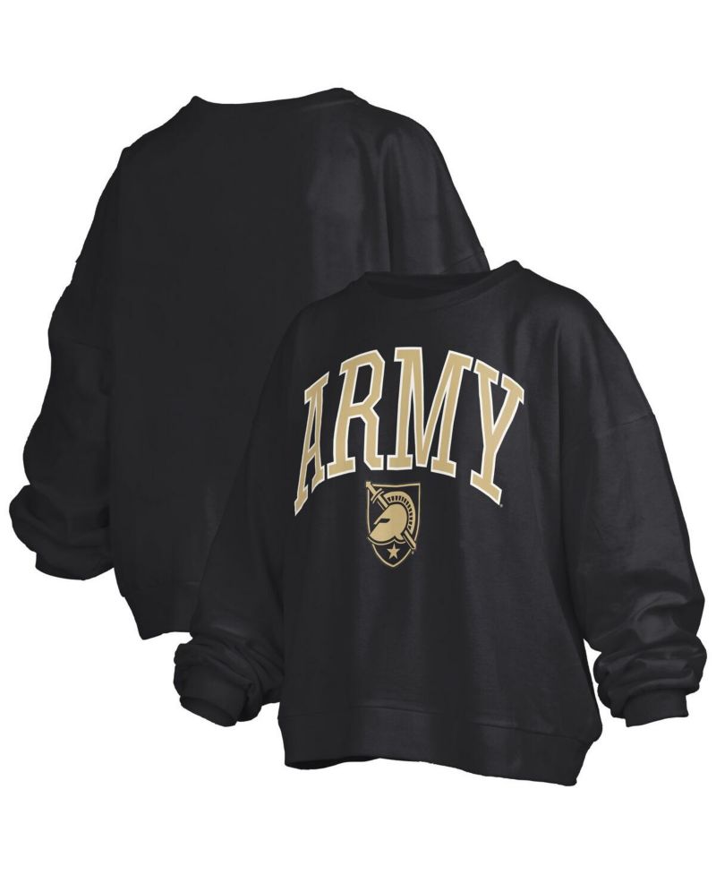 Women's Black Army Black Knights Janise Arch Over Logo Waist Length Oversized Pullover Sweatshirt