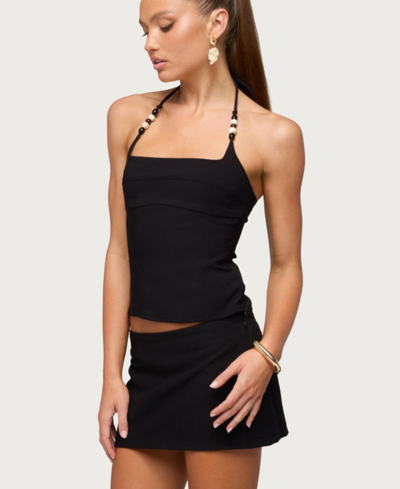 Women's Yua Bead Stretchy Woven Halter Top